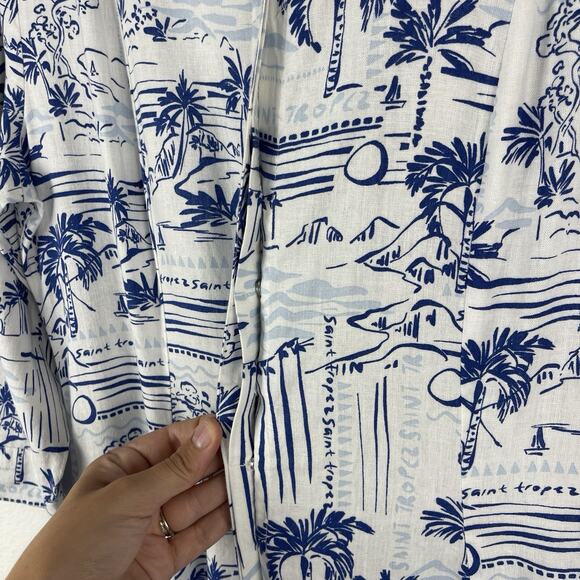 Calypso St Barth Maxi Shirt Dress Linen Button Front 3/4 Sleev White Blue Medium - Picture 5 of 12